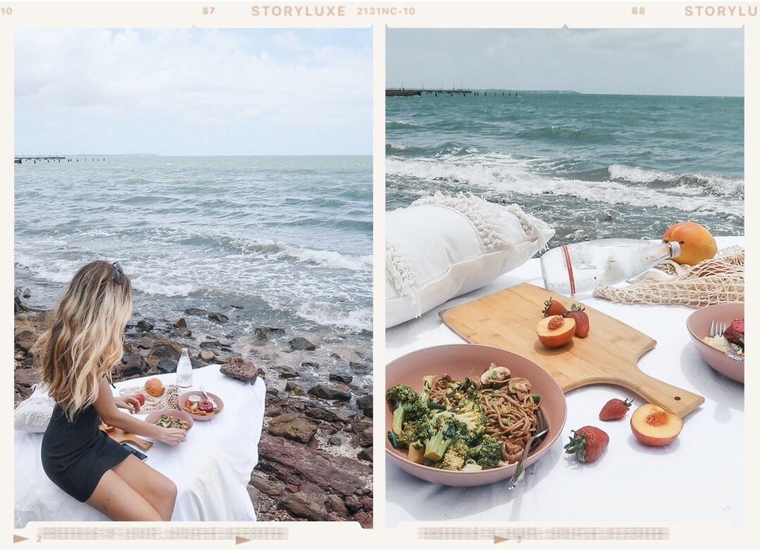 Chante Louise at the beach capturing instagram content